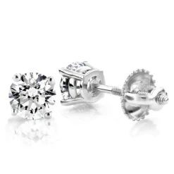 18K White Gold 4 Prong Round Diamond Stud Earrings 1.5 Carats