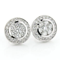 2 Carat Designer Diamond Cluster Earrings Studs 14K White Gold