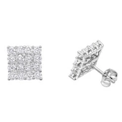 2 Carat Luxurman Square Shape Round Diamond Earrings Studs 14K White Gold