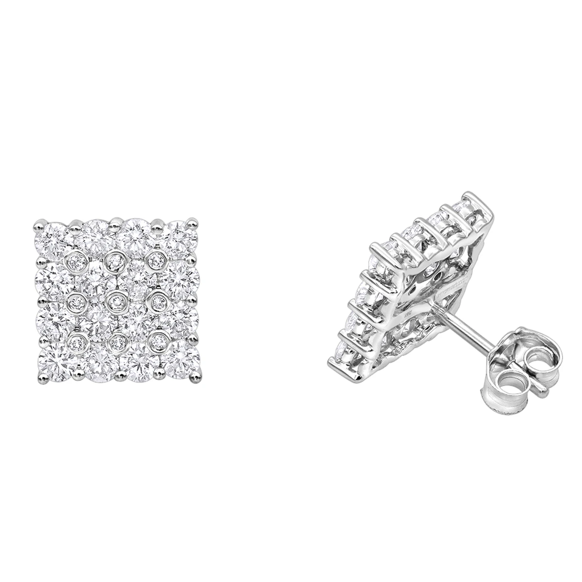 2 Carat Luxurman Square Shape Round Diamond Earrings Studs 14K White Gold 3 2 Carat Luxurman Square Shape Round Diamond Earrings Studs 14K White Gold