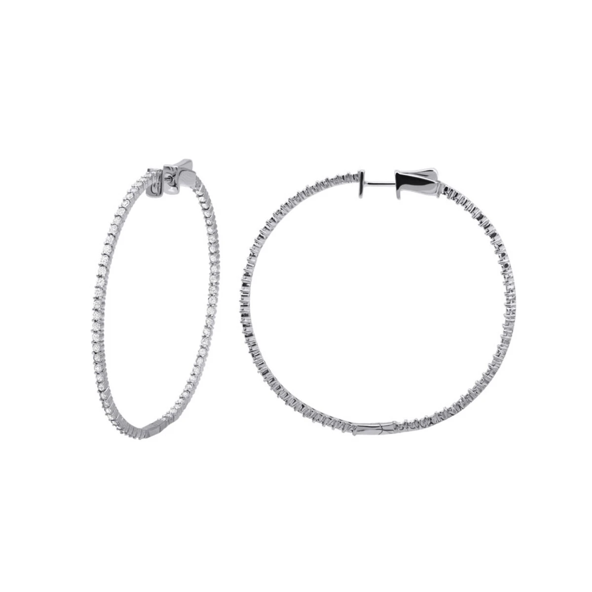 2 Inch Diamond Hoop Earrings 1ct 14K Yellow Gold Inside Out Hoops 4 2 Inch Diamond Hoop Earrings 1ct 14K Yellow Gold Inside Out Hoops - Image 2