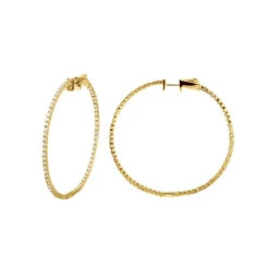 2 Inch Diamond Hoop Earrings 1ct 14K Yellow Gold Inside Out Hoops