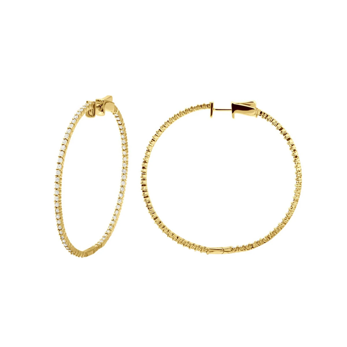 2 Inch Diamond Hoop Earrings 1ct 14K Yellow Gold Inside Out Hoops 3 2 Inch Diamond Hoop Earrings 1ct 14K Yellow Gold Inside Out Hoops