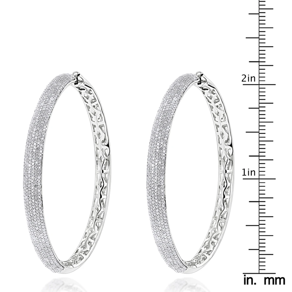 2 Inch Diamond Hoop Earrings 2.2ct 14K Yellow Gold 7 2 Inch Diamond Hoop Earrings 2.2ct 14K Yellow Gold - Image 5