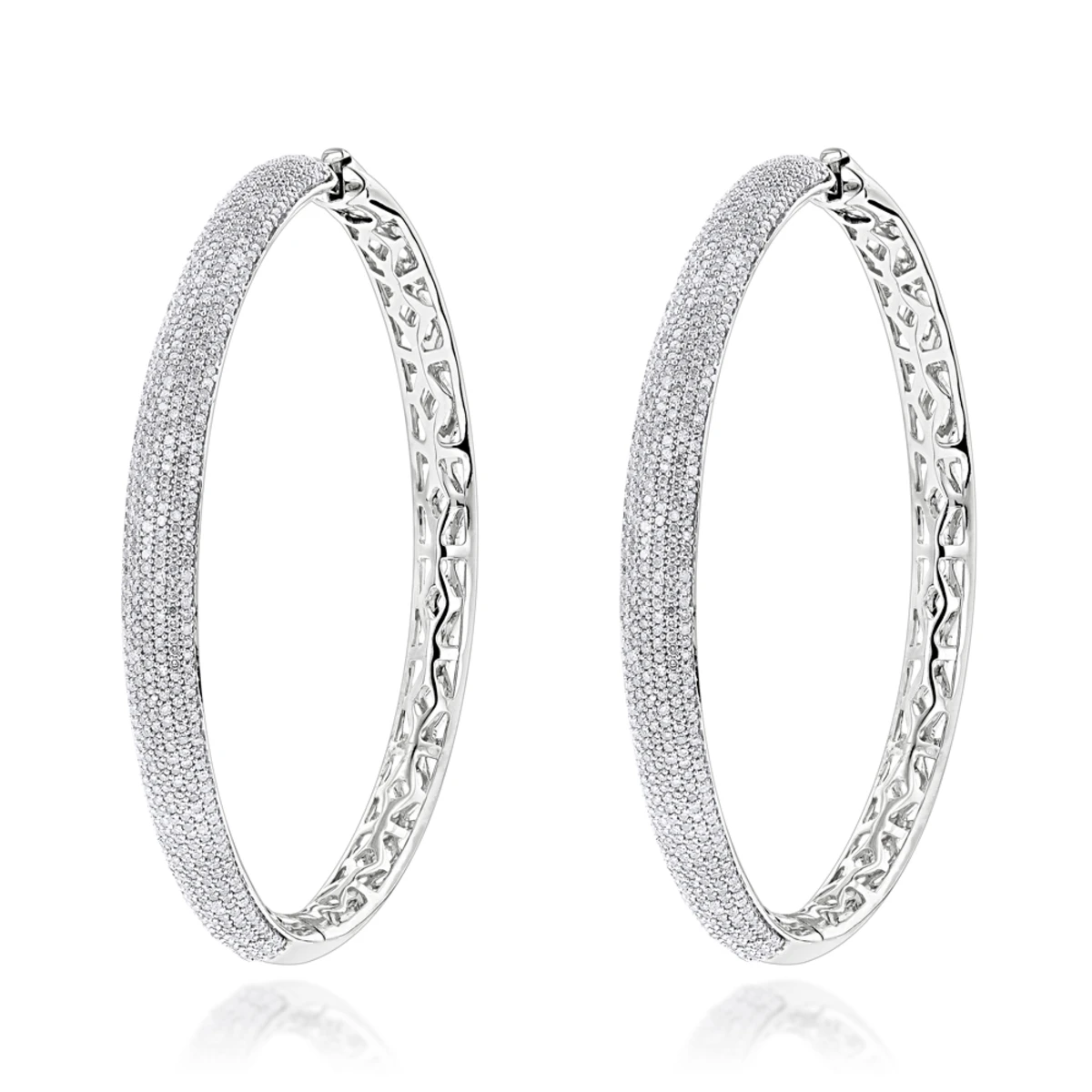 2 Inch Diamond Hoop Earrings 2.2ct 14K Yellow Gold 4 2 Inch Diamond Hoop Earrings 2.2ct 14K Yellow Gold - Image 2