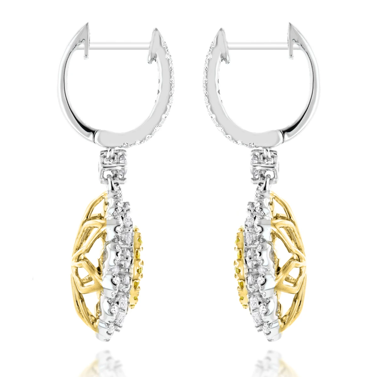 3 Carat 14K White Gold White Yellow Diamond Flower Earrings For Women By Luxurman 6 3 Carat 14K White Gold White Yellow Diamond Flower Earrings For Women By Luxurman - Image 4