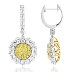 3 Carat 14K White Gold White Yellow Diamond Flower Earrings For Women By Luxurman