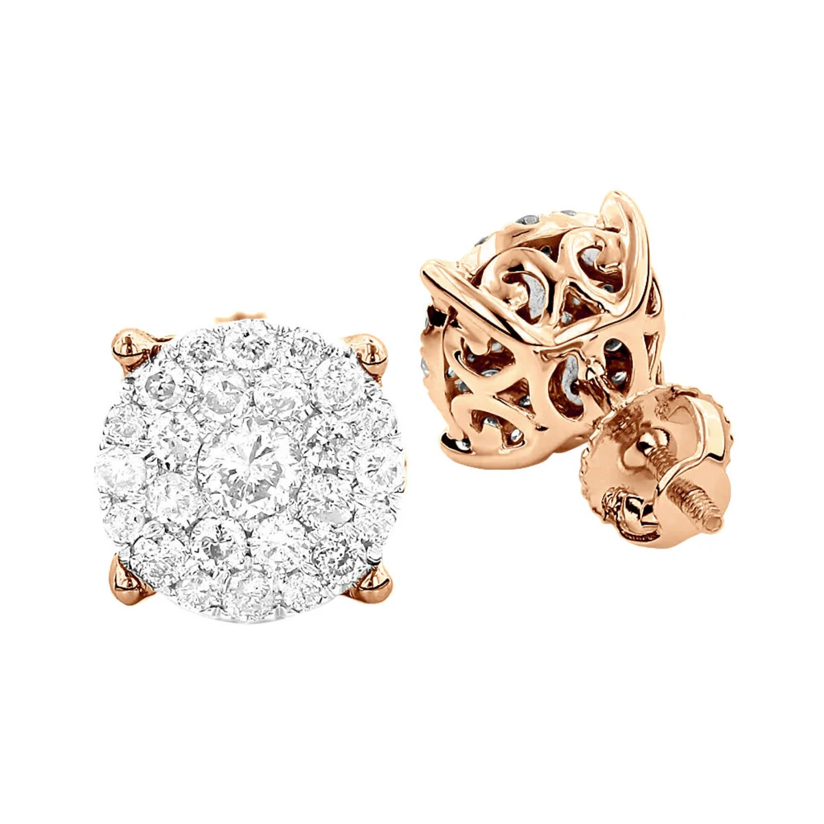 3 Carat Look Round Diamond Cluster Earrings Studs 1.21ct 18K White Gold 7 3 Carat Look Round Diamond Cluster Earrings Studs 1.21ct 18K White Gold - Image 5