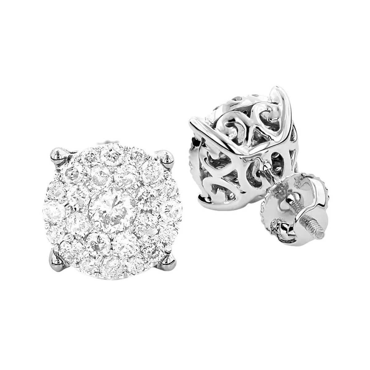 3 Carat Look Round Diamond Cluster Earrings Studs 1.21ct 18K White Gold 3 3 Carat Look Round Diamond Cluster Earrings Studs 1.21ct 18K White Gold