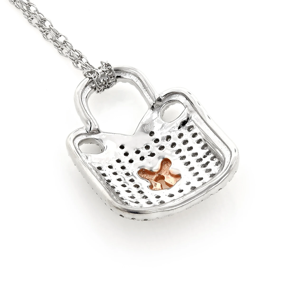 Real White & 10K White/Rose Gold Ladies Diamond Lock Pendant Necklace 0.3ct 6 Real White & 10K White/Rose Gold Ladies Diamond Lock Pendant Necklace 0.3ct - Image 4