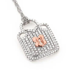 Real White & 10K White/Rose Gold Ladies Diamond Lock Pendant Necklace 0.3ct