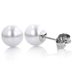 5.5-6mm 14K White Gold White Freshwater Pearl Stud Earrings