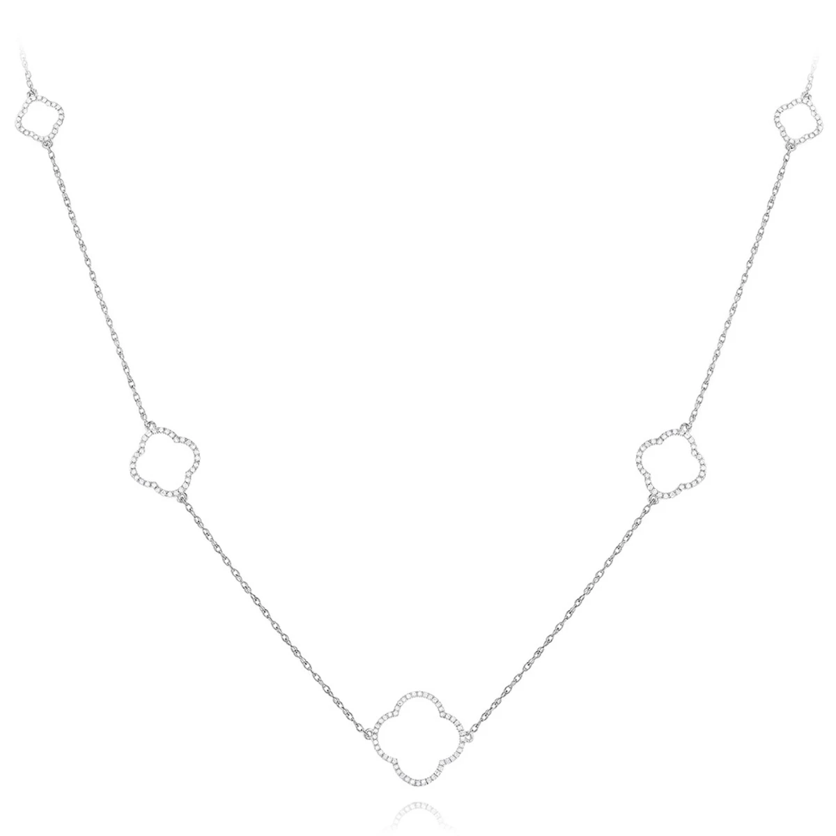 14K White Gold Ladies Diamond Alhambra Necklace 1/3ct 3 14K White Gold Ladies Diamond Alhambra Necklace 1/3ct