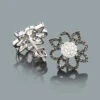 Black And White Diamond Flower Earrings 0.55ct 14K White Gold