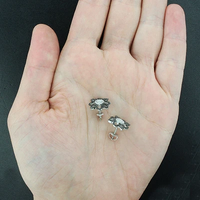 Black And White Diamond Flower Earrings 0.55ct 14K White Gold 4 Black And White Diamond Flower Earrings 0.55ct 14K White Gold - Image 2