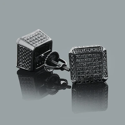 Black Diamond Cube Earrings 0.50ct Silver Black PVD 3 Black Diamond Cube Earrings 0.50ct Silver Black PVD