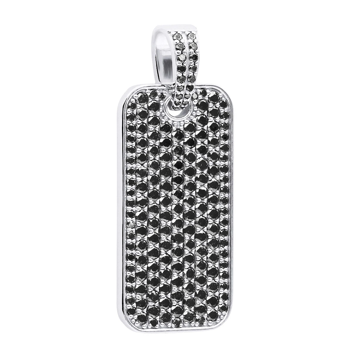 2 Inch Men's Black Diamond Dog Tag Pendant 14K White Gold 7.5ct 3 2 Inch Men's Black Diamond Dog Tag Pendant 14K White Gold 7.5ct
