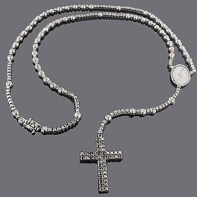 Solid 10K Black Plated Gold Black Diamond Rosary Necklace Chain With Cross 31.55ct 3 Solid 10K Black Plated Gold Black Diamond Rosary Necklace Chain With Cross 31.55ct