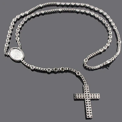 Solid 10K Black Plated Gold Black Diamond Rosary Necklace Chain With Cross 31.55ct 5 Solid 10K Black Plated Gold Black Diamond Rosary Necklace Chain With Cross 31.55ct - Image 3