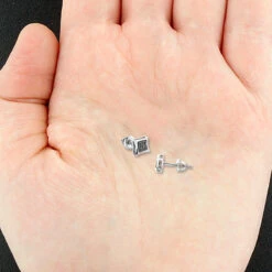 Real Black Diamond Stud Earrings Sterling Silver Square Kites 0.1ct -Invicta Jewelry Store black diamond stud earrings 010ct sterling silver p 40337box