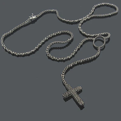 Black Rhodium 10K White Gold Black Diamond Rosary Chain Necklace 4 Black Rhodium 10K White Gold Black Diamond Rosary Chain Necklace - Image 2