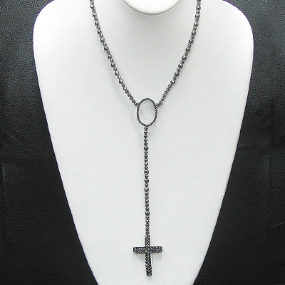 Black Rhodium 10K White Gold Black Diamond Rosary Chain Necklace 5 Black Rhodium 10K White Gold Black Diamond Rosary Chain Necklace - Image 3