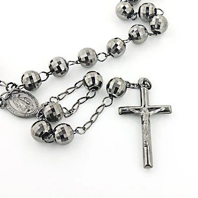 Black Silver Rosary Bead Necklace 4 Black Silver Rosary Bead Necklace - Image 2