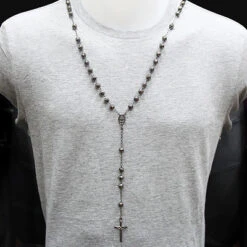 Black Silver Rosary Bead Necklace 9 Black Silver Rosary Bead Necklace -Invicta Jewelry Store black silver rosary bead necklace p 45132bod