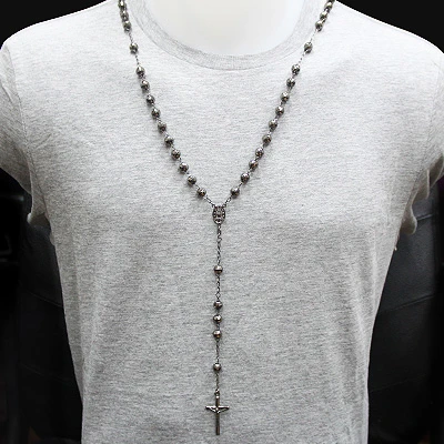 Black Silver Rosary Bead Necklace 5 Black Silver Rosary Bead Necklace - Image 3