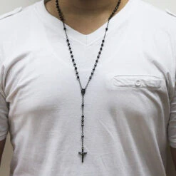 Black Sterling Silver Rosary Beads - Diamond Cut -Invicta Jewelry Store black sterling silver rosary beads diamond cut p 41309bod