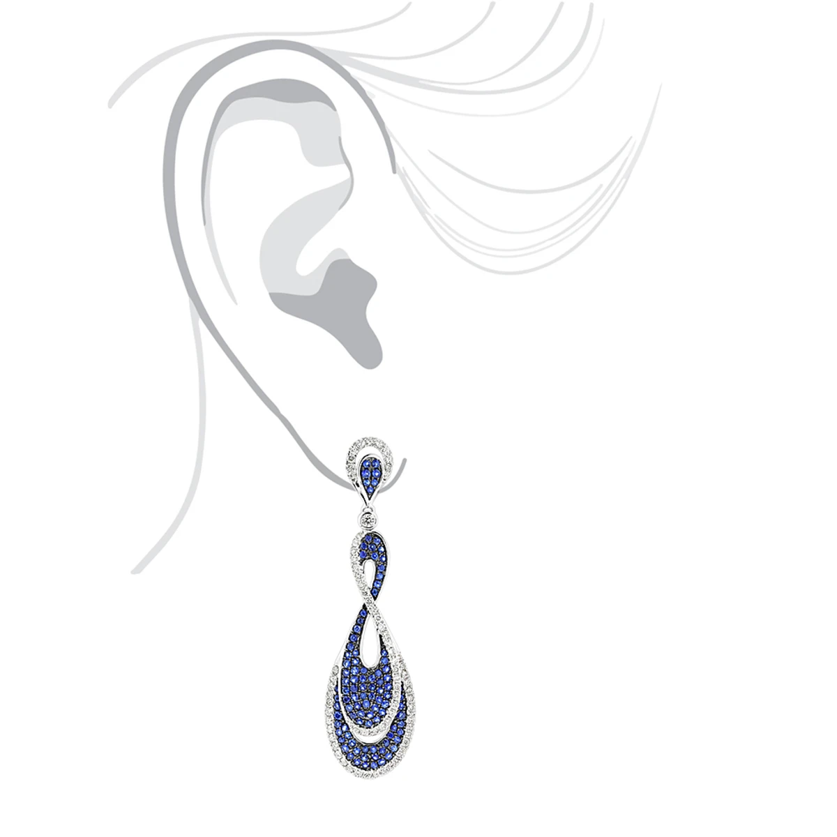 Blue Sapphire Diamond Ladies Infinity Earrings By Luxurman 4ct 14K White Gold 7 Blue Sapphire Diamond Ladies Infinity Earrings By Luxurman 4ct 14K White Gold - Image 5