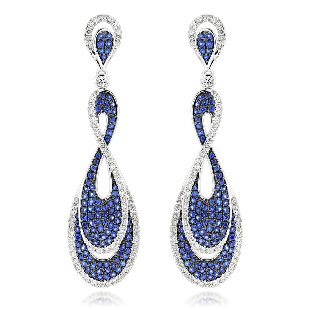 Blue Sapphire Diamond Ladies Infinity Earrings By Luxurman 4ct 14K White Gold 3 Blue Sapphire Diamond Ladies Infinity Earrings By Luxurman 4ct 14K White Gold