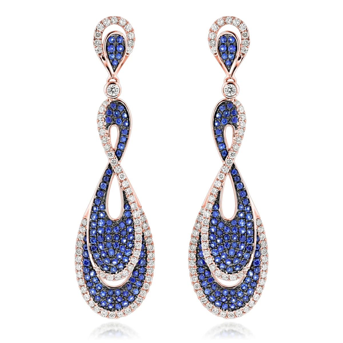 Blue Sapphire Diamond Ladies Infinity Earrings By Luxurman 4ct 14K White Gold 5 Blue Sapphire Diamond Ladies Infinity Earrings By Luxurman 4ct 14K White Gold - Image 3