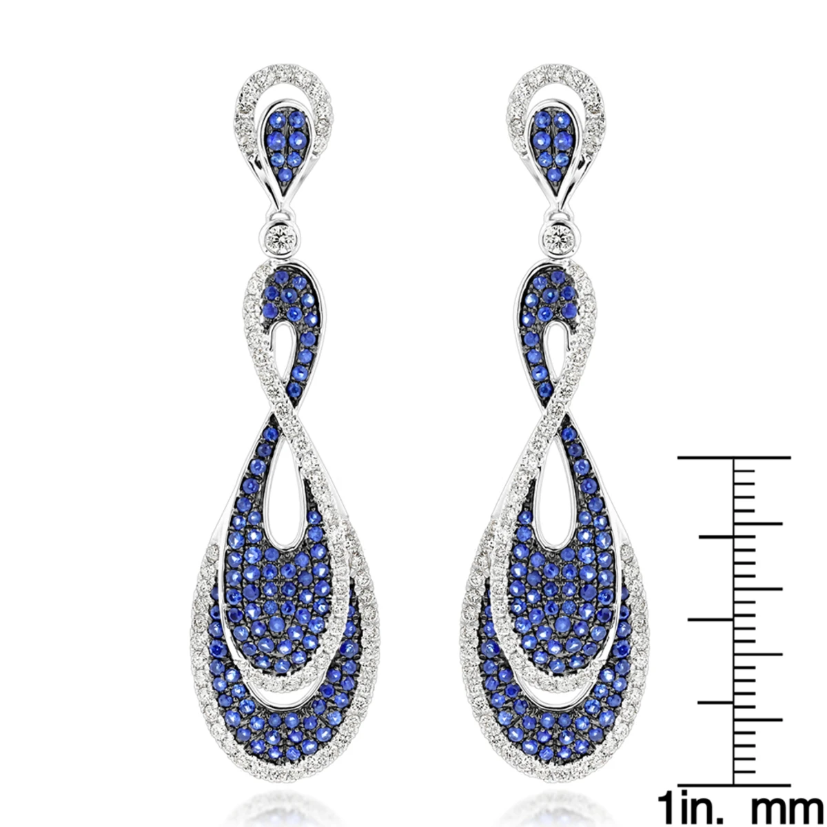 Blue Sapphire Diamond Ladies Infinity Earrings By Luxurman 4ct 14K White Gold 8 Blue Sapphire Diamond Ladies Infinity Earrings By Luxurman 4ct 14K White Gold - Image 6
