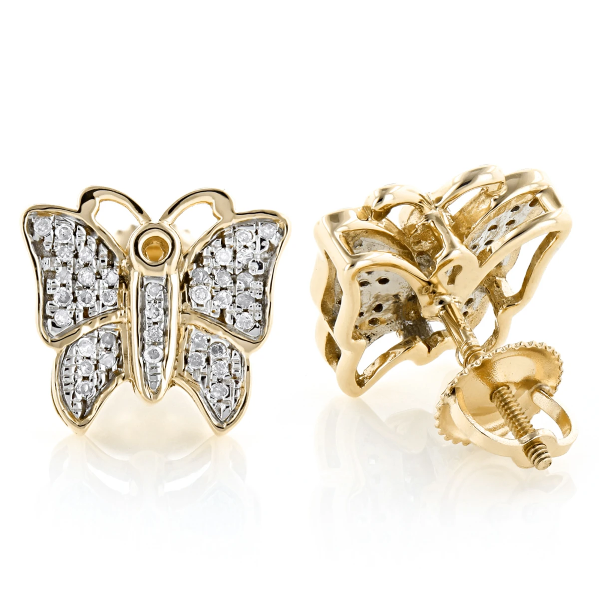 Butterfly Earrings Diamond Studs 0.45ct Solid 14K Yellow Gold 3 Butterfly Earrings Diamond Studs 0.45ct Solid 14K Yellow Gold