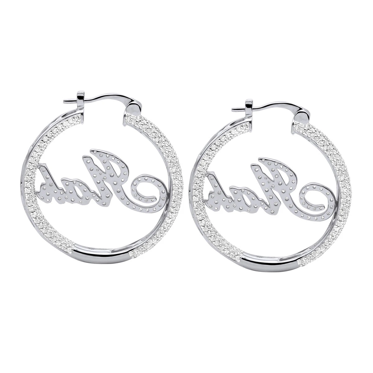 Custom Inside Out Diamond Hoop Earrings With Initials Nameplate 14K Yellow Gold 6 Custom Inside Out Diamond Hoop Earrings With Initials Nameplate 14K Yellow Gold - Image 4