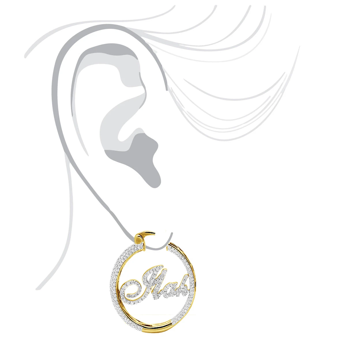 Custom Inside Out Diamond Hoop Earrings With Initials Nameplate 14K Yellow Gold 9 Custom Inside Out Diamond Hoop Earrings With Initials Nameplate 14K Yellow Gold - Image 7