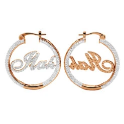 Custom Inside Out Diamond Hoop Earrings With Initials Nameplate 14K Yellow Gold 22 Custom Inside Out Diamond Hoop Earrings With Initials Nameplate 14K Yellow Gold -Invicta Jewelry Store custom inside out diamond hoop earrings with initials nameplate 14k gold 100657 box rose