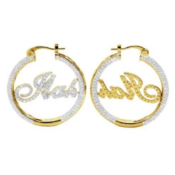 Custom Inside Out Diamond Hoop Earrings With Initials Nameplate 14K Yellow Gold 21 Custom Inside Out Diamond Hoop Earrings With Initials Nameplate 14K Yellow Gold -Invicta Jewelry Store custom inside out diamond hoop earrings with initials nameplate 14k gold 100657 box yellow