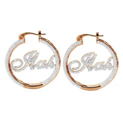 Custom Inside Out Diamond Hoop Earrings With Initials Nameplate 14K Yellow Gold 15 Custom Inside Out Diamond Hoop Earrings With Initials Nameplate 14K Yellow Gold -Invicta Jewelry Store custom inside out diamond hoop earrings with initials nameplate 14k gold 100657 rose