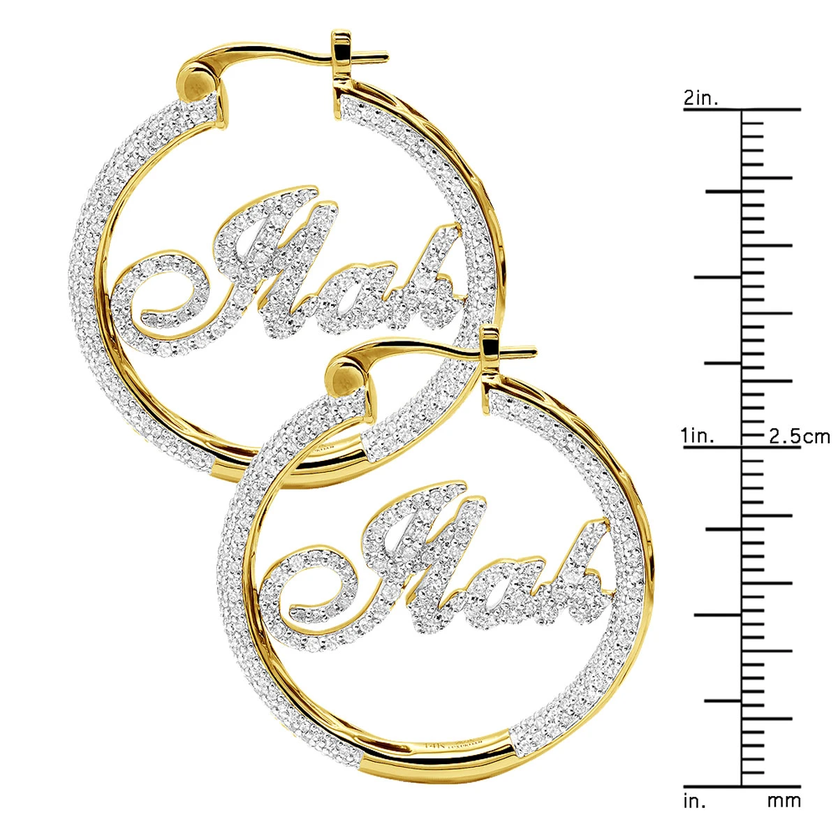Custom Inside Out Diamond Hoop Earrings With Initials Nameplate 14K Yellow Gold 13 Custom Inside Out Diamond Hoop Earrings With Initials Nameplate 14K Yellow Gold - Image 11