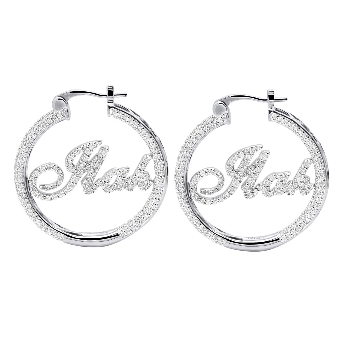 Custom Inside Out Diamond Hoop Earrings With Initials Nameplate 14K Yellow Gold 4 Custom Inside Out Diamond Hoop Earrings With Initials Nameplate 14K Yellow Gold - Image 2