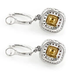 Dangling Designer Diamond Drop Earrings 6.5ct 18K White Gold Yellow Diamonds -Invicta Jewelry Store dangling designer diamond drop earrings 422ct 18k gold yellow diamonds backwh