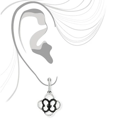 Dangling Flower Earrings With Black And White Diamonds 0.53ct 14K White Gold 6 Dangling Flower Earrings With Black And White Diamonds 0.53ct 14K White Gold - Image 4