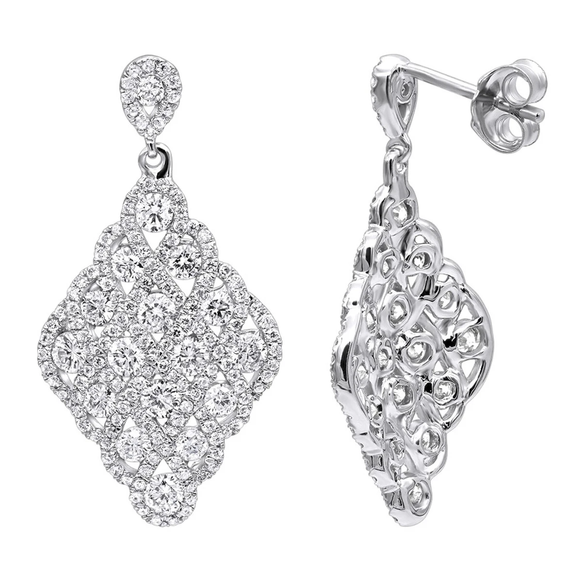 Designer 14K White Gold Diamond Drop Earrings For Women 2.5 Carat Vintage Style 3 Designer 14K White Gold Diamond Drop Earrings For Women 2.5 Carat Vintage Style