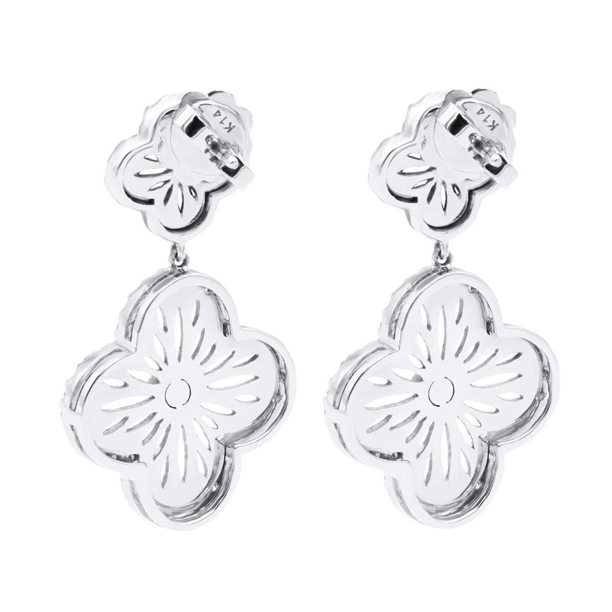 Designer 14K White Gold Diamond Flower Earrings 1.49ct 6 Designer 14K White Gold Diamond Flower Earrings 1.49ct - Image 4