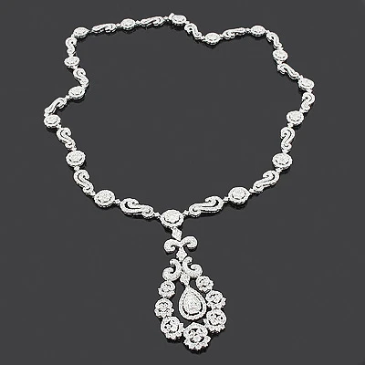 Designer Diamond Flower Necklace 14.88ct 18K White Gold 3 Designer Diamond Flower Necklace 14.88ct 18K White Gold