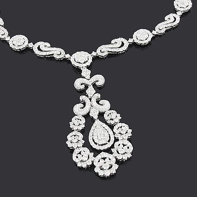 Designer Diamond Flower Necklace 14.88ct 18K White Gold 4 Designer Diamond Flower Necklace 14.88ct 18K White Gold - Image 2