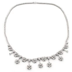 Designer Diamond Flower Necklace 3.25ct 14K White Gold