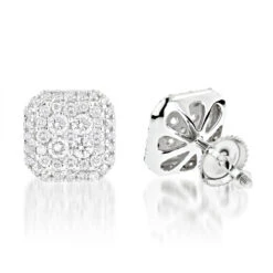 Designer Diamond Stud Earrings 1.21ct 14K White Gold